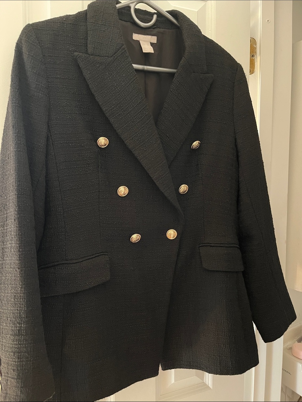 H&M Black Double-Breasted Blazer with Gold Buttons